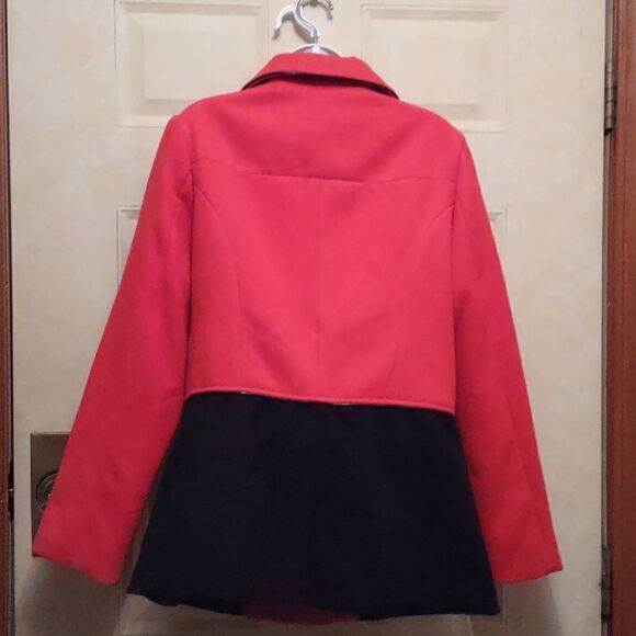 Steve Madden Women's‎ Size L Classic Winter Coat Red Black Color Block Button - Picture 4 of 10